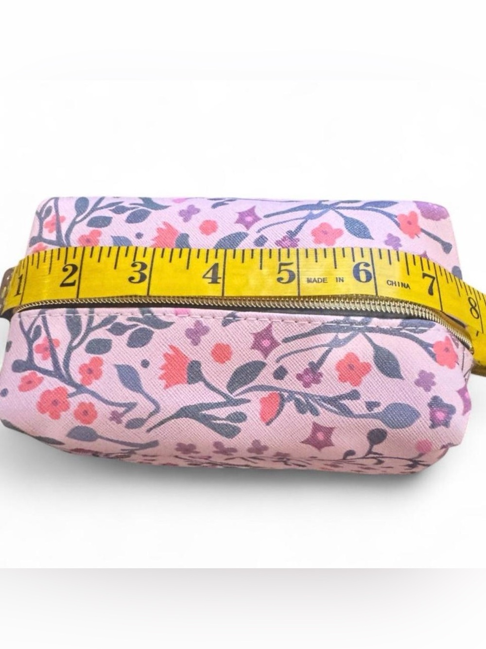 Pink Floral Canvas Cosmetic Pouch with Zipper